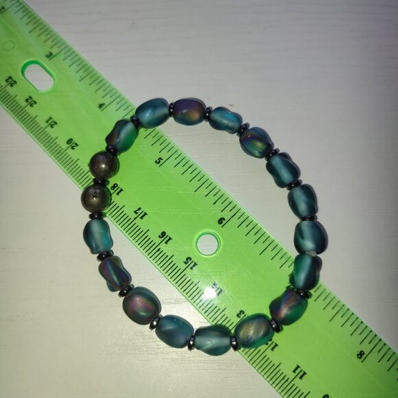 Blue Waters Bracelet Vintage Elastic Double Round Beaded Accent Boho Academia - Picture 6 of 6